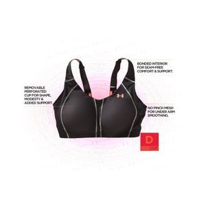 Under Armour Women’s Black & Orange Heat Gear Sport Bra 34D Workout